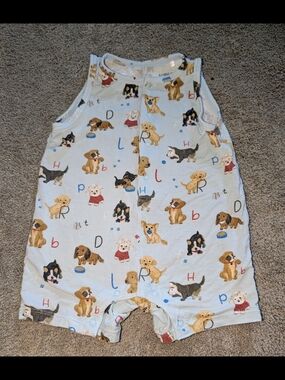 Angel Dear Light Blue Puppy Romper with Neutral Accents